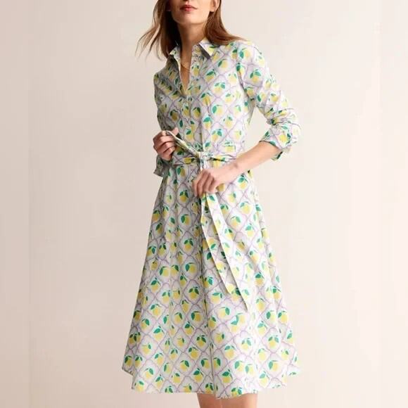 Boden Amy Lavender Lemon Grove Midi Shirt Dress Size 2 Petite Cotton Button Up - Picture 4 of 14